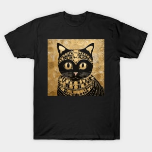 Black and Gold Klimt Cat in Egyptian Costume T-Shirt